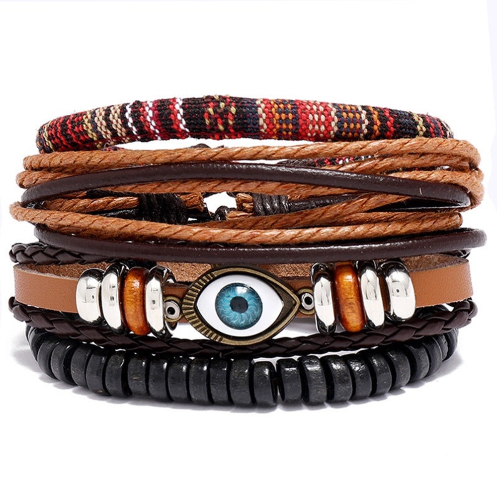 Multilayer Leather Bracelet with Eye Charm